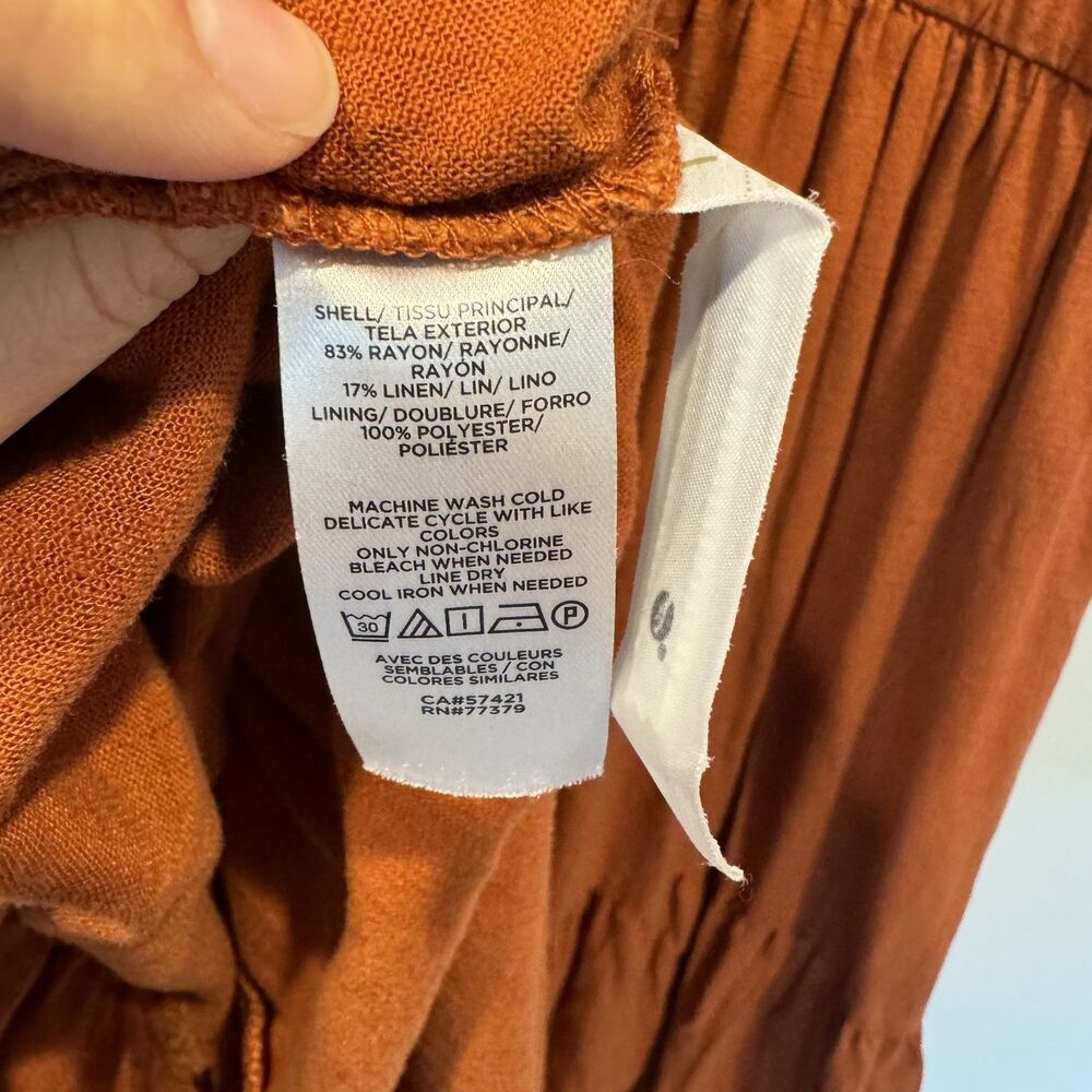 Ann Taylor Midi Dress Tiered Linen Sleeveless Rust Orange Women sz 14 Casual - Picture 5 of 11